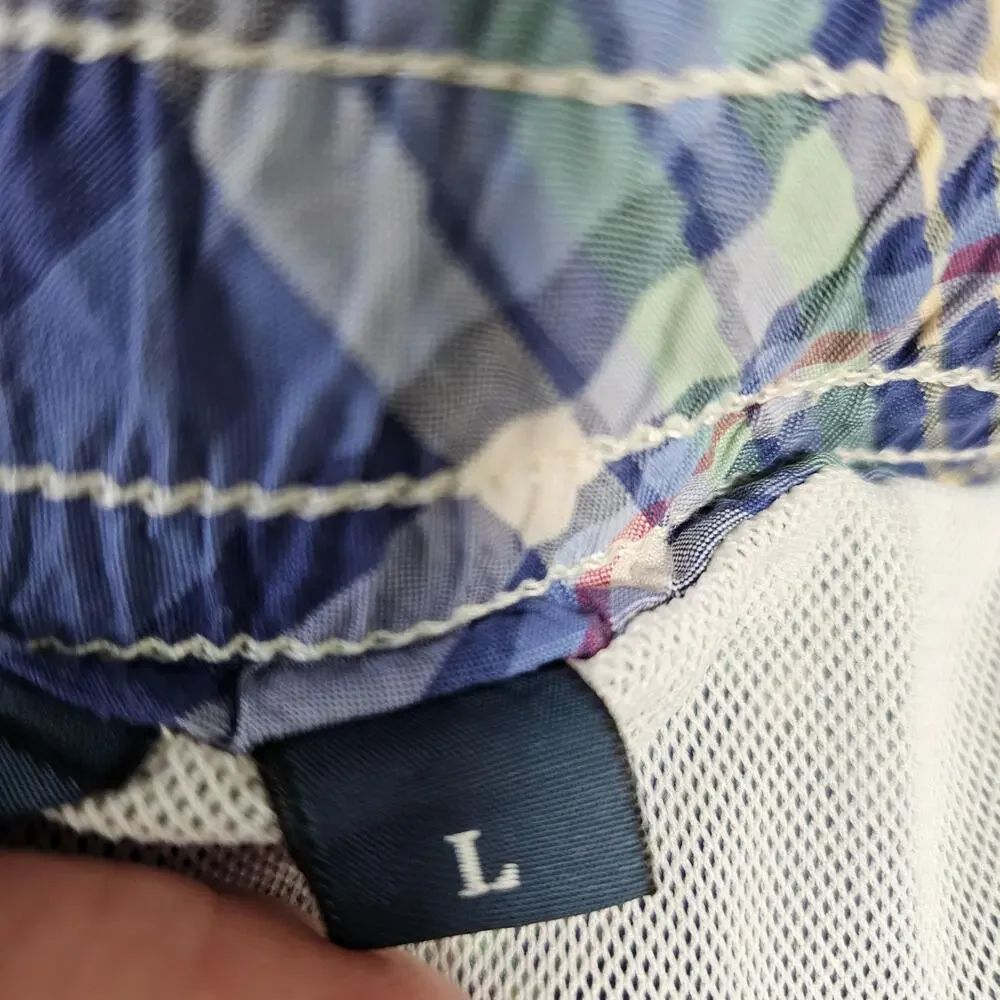 Polo Ralph Lauren Swim Shorts Mens L Blue Plaid Lined Drawstring Back Pocket